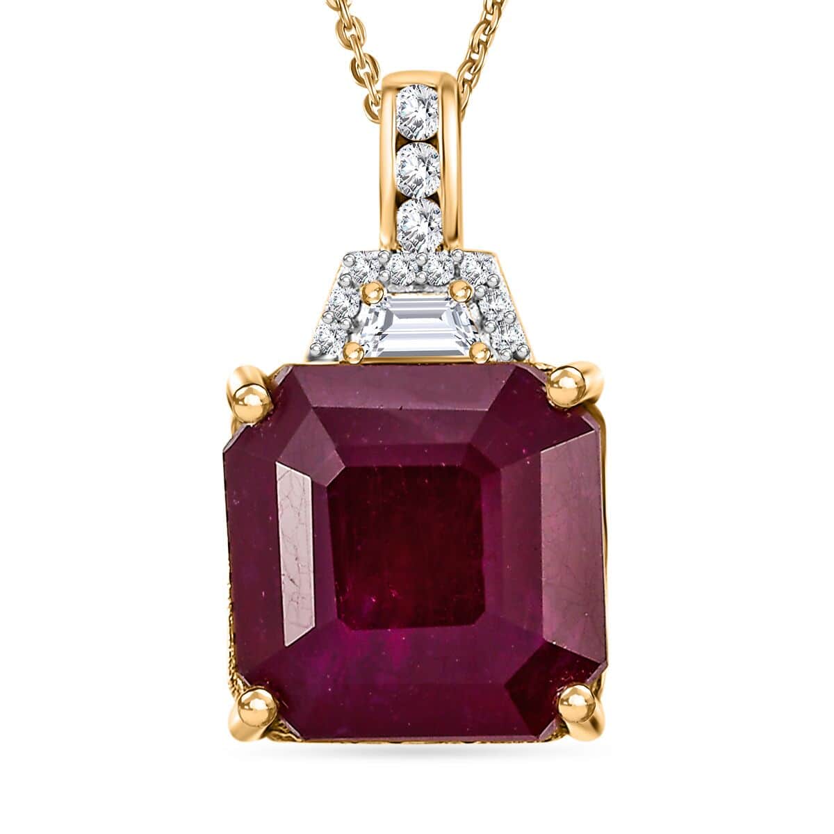 Premium Niassa Ruby (FF) and White Zircon 14.00 ctw Majestic Empress Pendant Necklace in 18K Vermeil Yellow Gold Over Sterling Silver 20 Inches image number 0