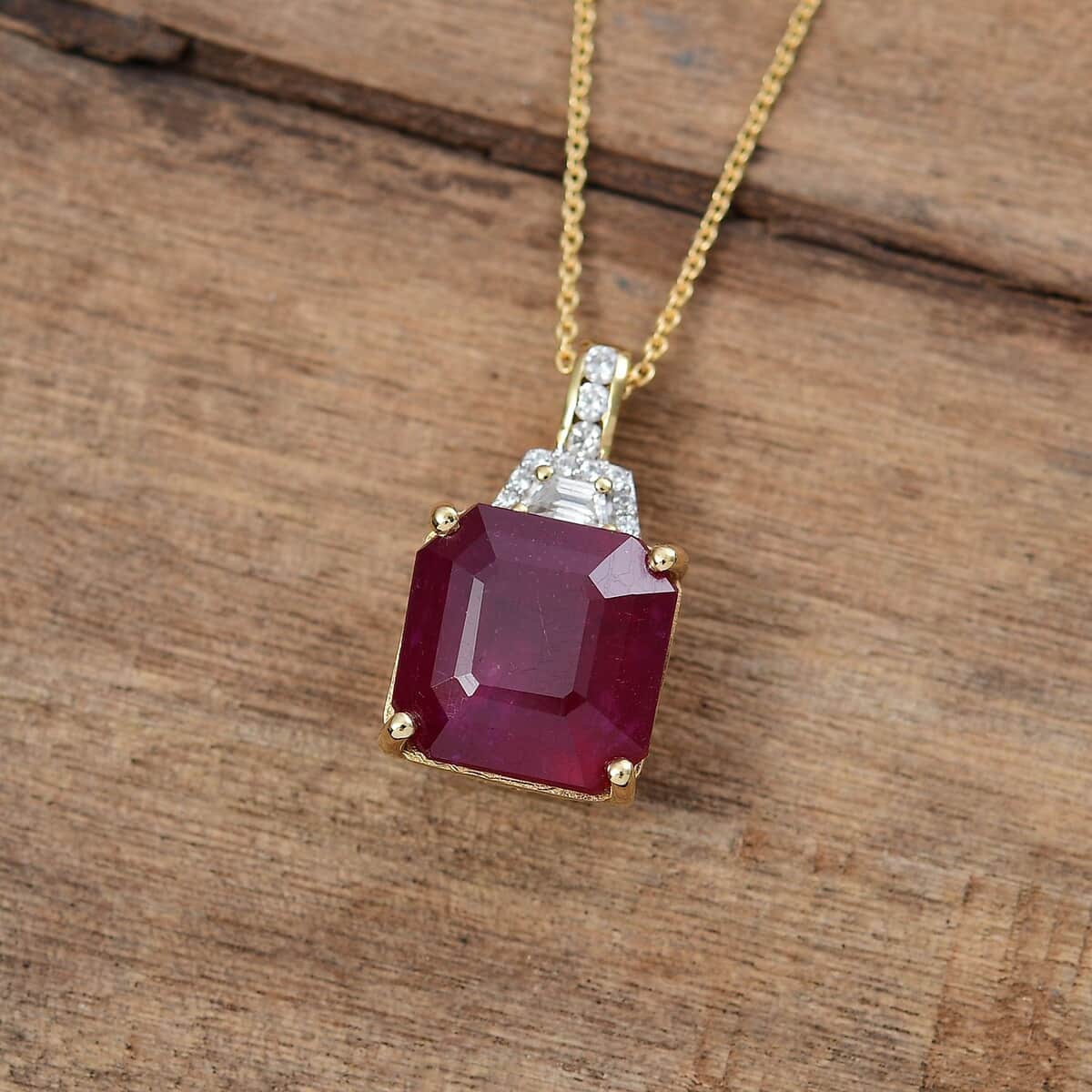 Premium Niassa Ruby (FF) and White Zircon 14.00 ctw Majestic Empress Pendant Necklace in 18K Vermeil Yellow Gold Over Sterling Silver 20 Inches image number 1