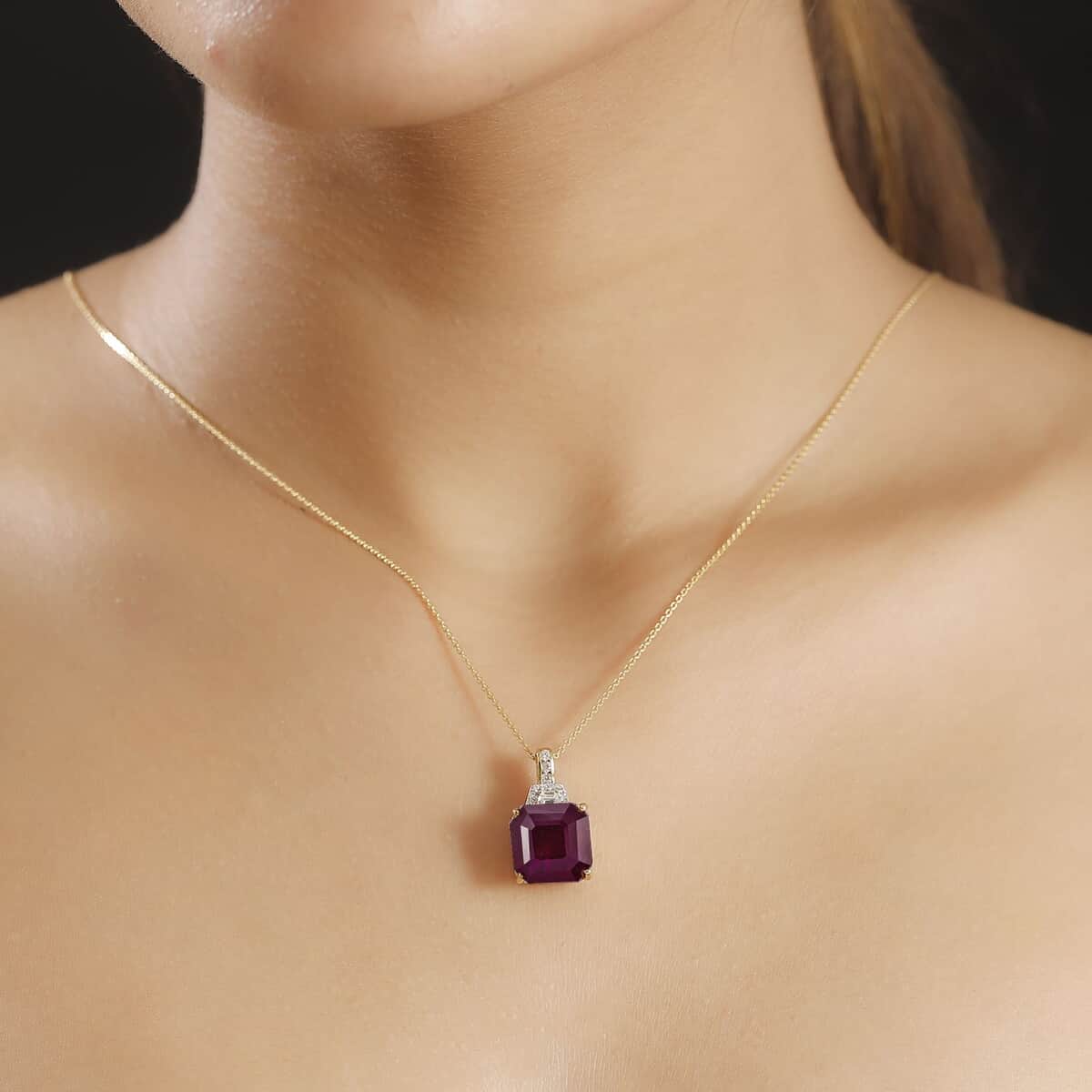 Premium Niassa Ruby (FF) and White Zircon 14.00 ctw Majestic Empress Pendant Necklace in 18K Vermeil Yellow Gold Over Sterling Silver 20 Inches image number 2