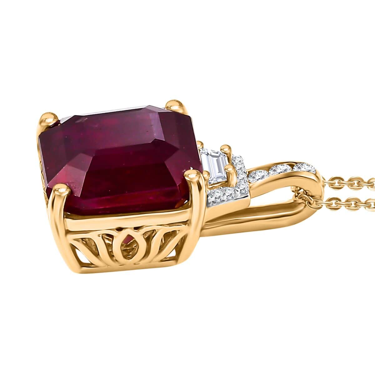 Premium Niassa Ruby (FF) and White Zircon 14.00 ctw Majestic Empress Pendant Necklace in 18K Vermeil Yellow Gold Over Sterling Silver 20 Inches image number 3