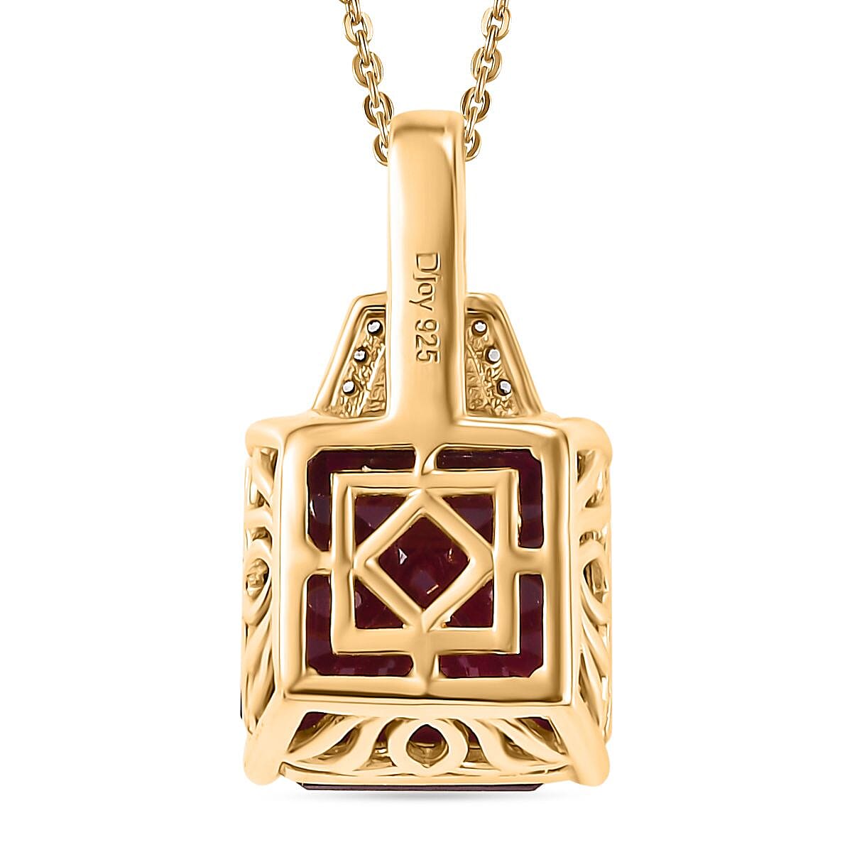Premium Niassa Ruby (FF) and White Zircon 14.00 ctw Majestic Empress Pendant Necklace in 18K Vermeil Yellow Gold Over Sterling Silver 20 Inches