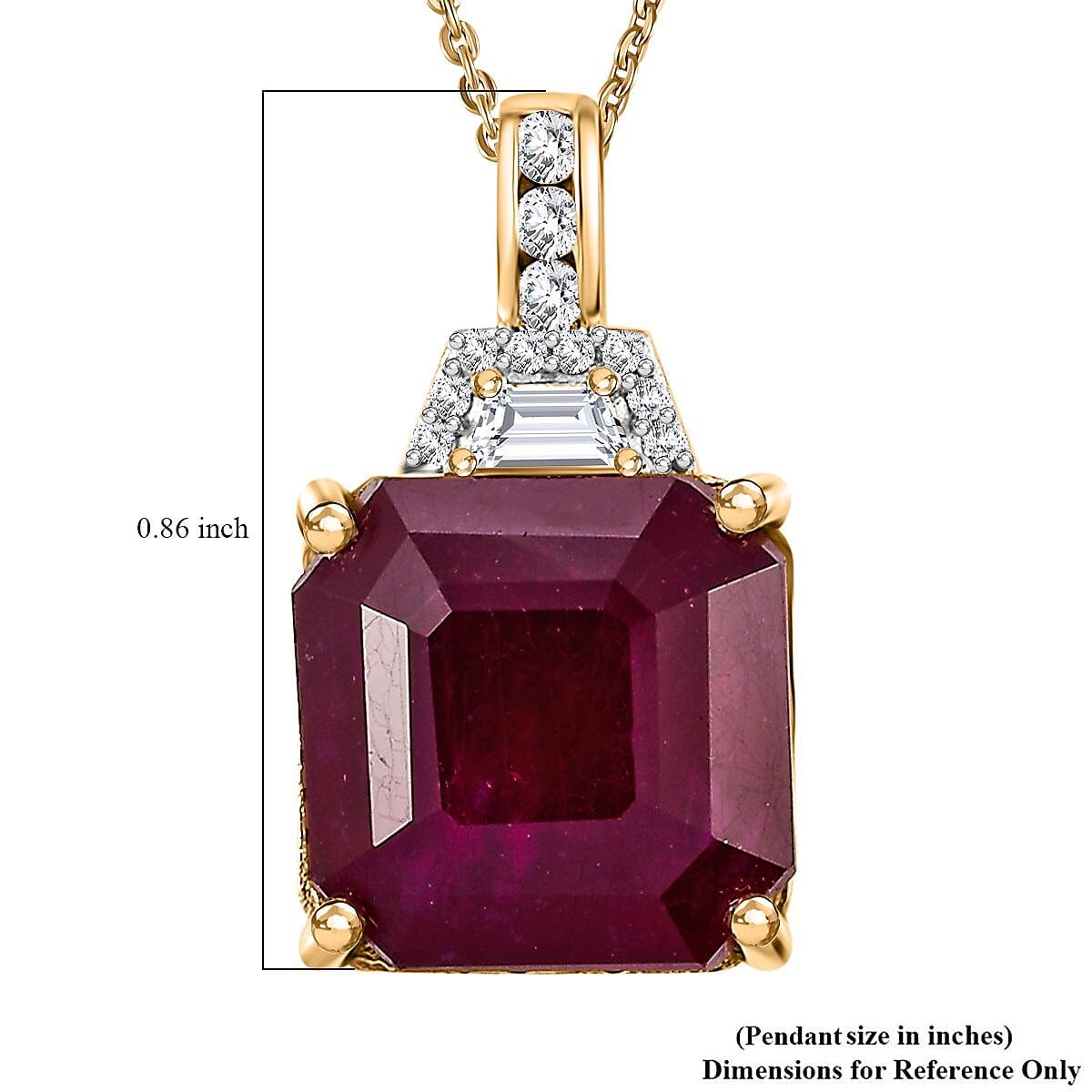 Premium Niassa Ruby (FF) and White Zircon 14.00 ctw Majestic Empress Pendant Necklace in 18K Vermeil Yellow Gold Over Sterling Silver 20 Inches