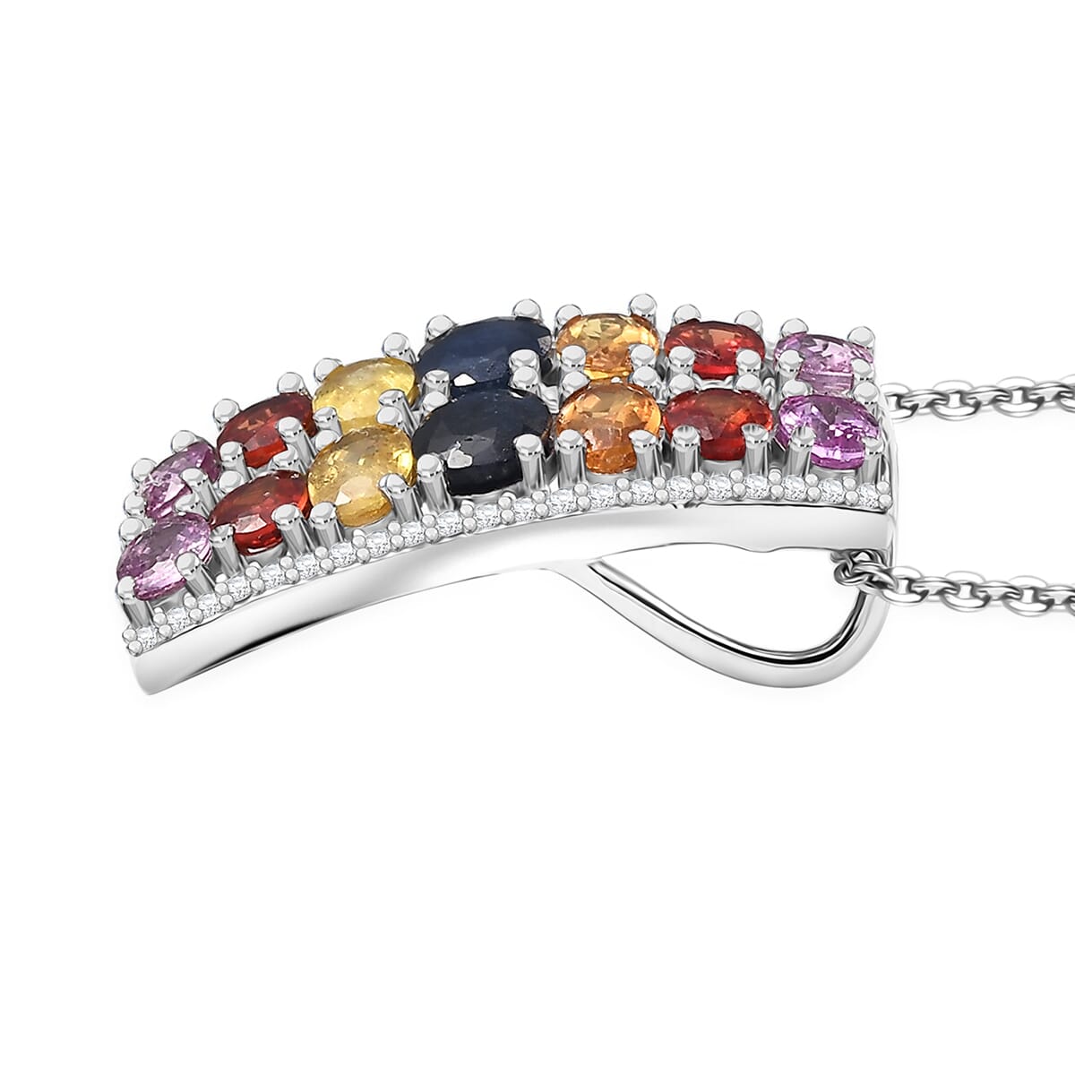 Multi Sapphire and White Zircon 4.35 ctw Pendant Necklace in Rhodium Over Sterling Silver 20 Inches image number 3