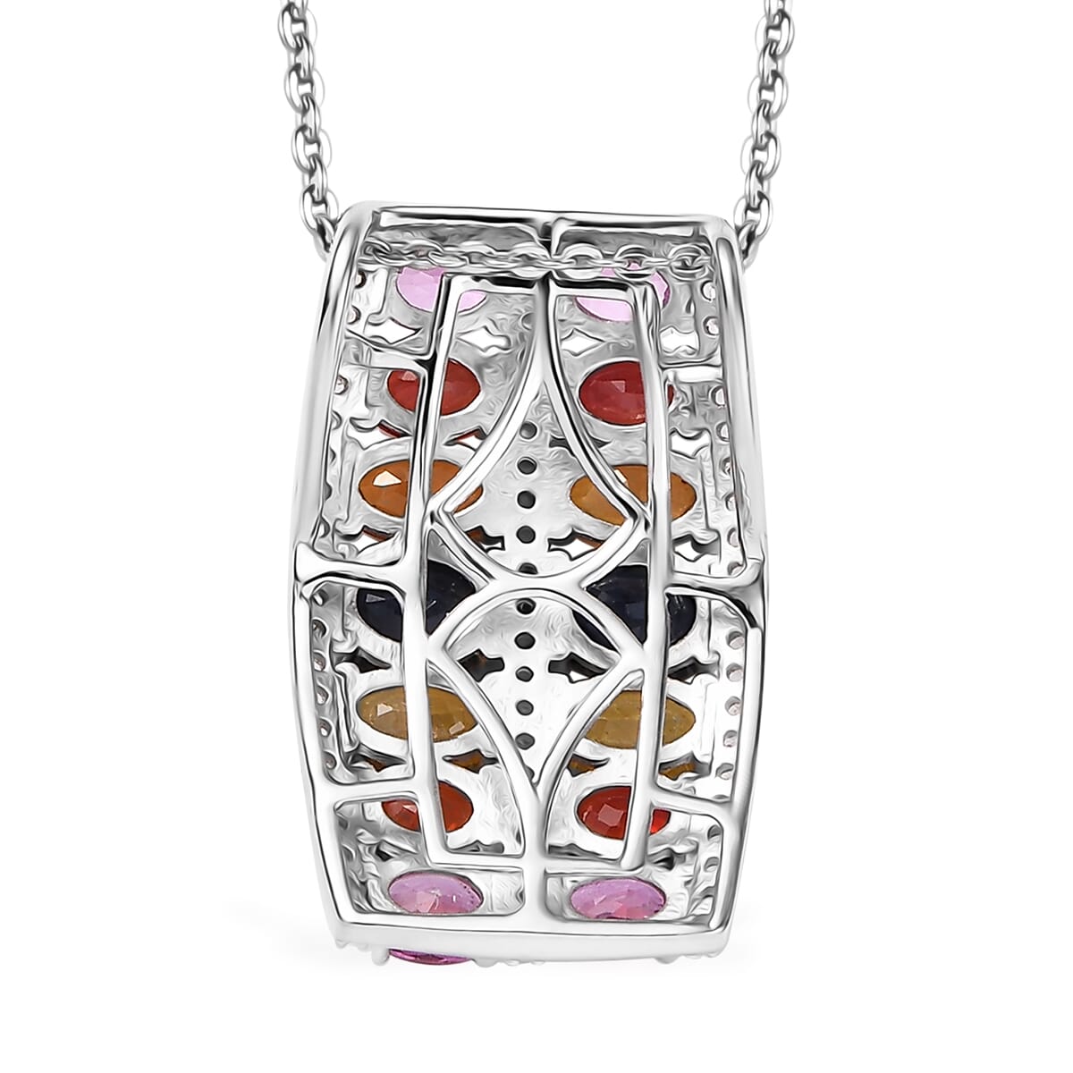 Multi Sapphire and White Zircon 4.35 ctw Pendant Necklace in Rhodium Over Sterling Silver 20 Inches image number 4
