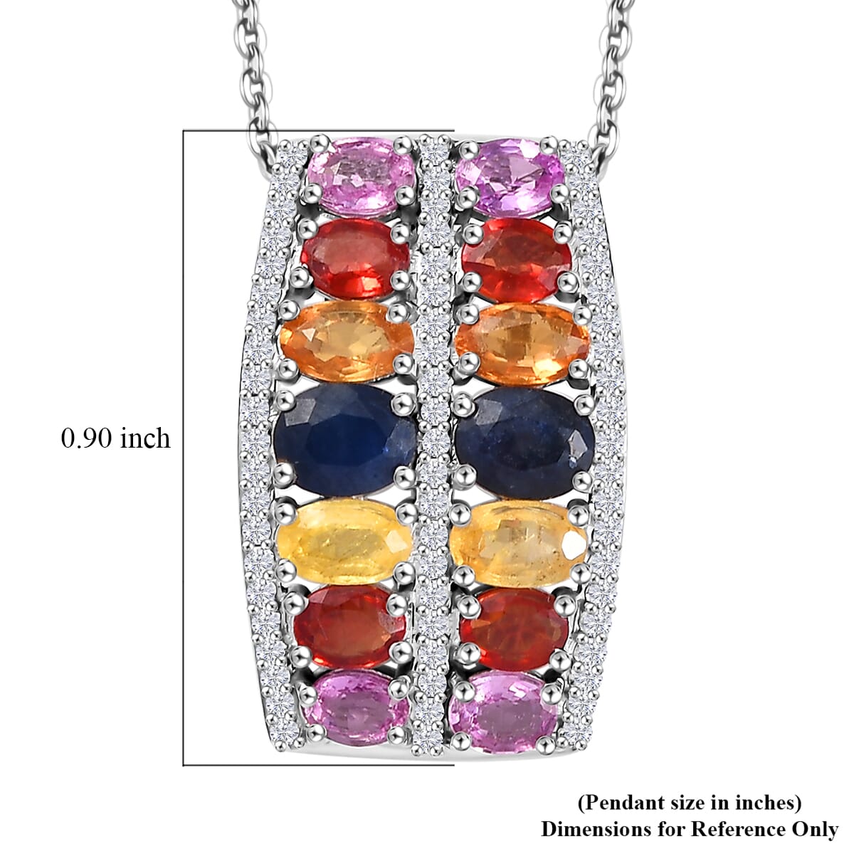 Multi Sapphire and White Zircon 4.35 ctw Pendant Necklace in Rhodium Over Sterling Silver 20 Inches image number 6