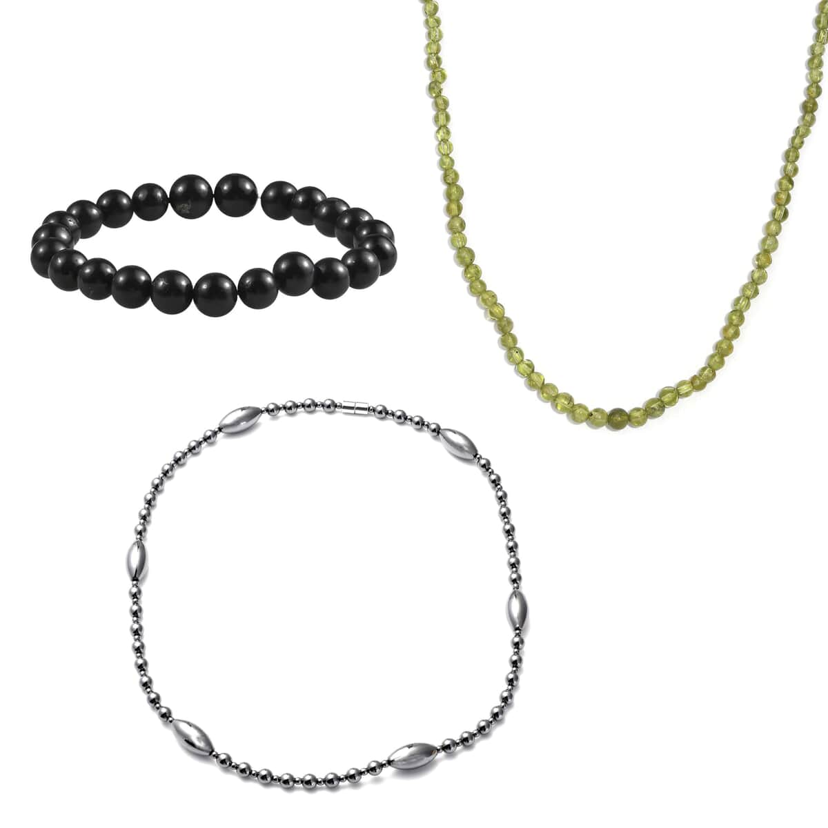 3pcs Set - Multi Gemstone 492.00 ctw Beaded 2pc Necklace (20, 22In) and Stretch Bracelet in Silvertone and Rhodium Over Sterling Silver image number 0