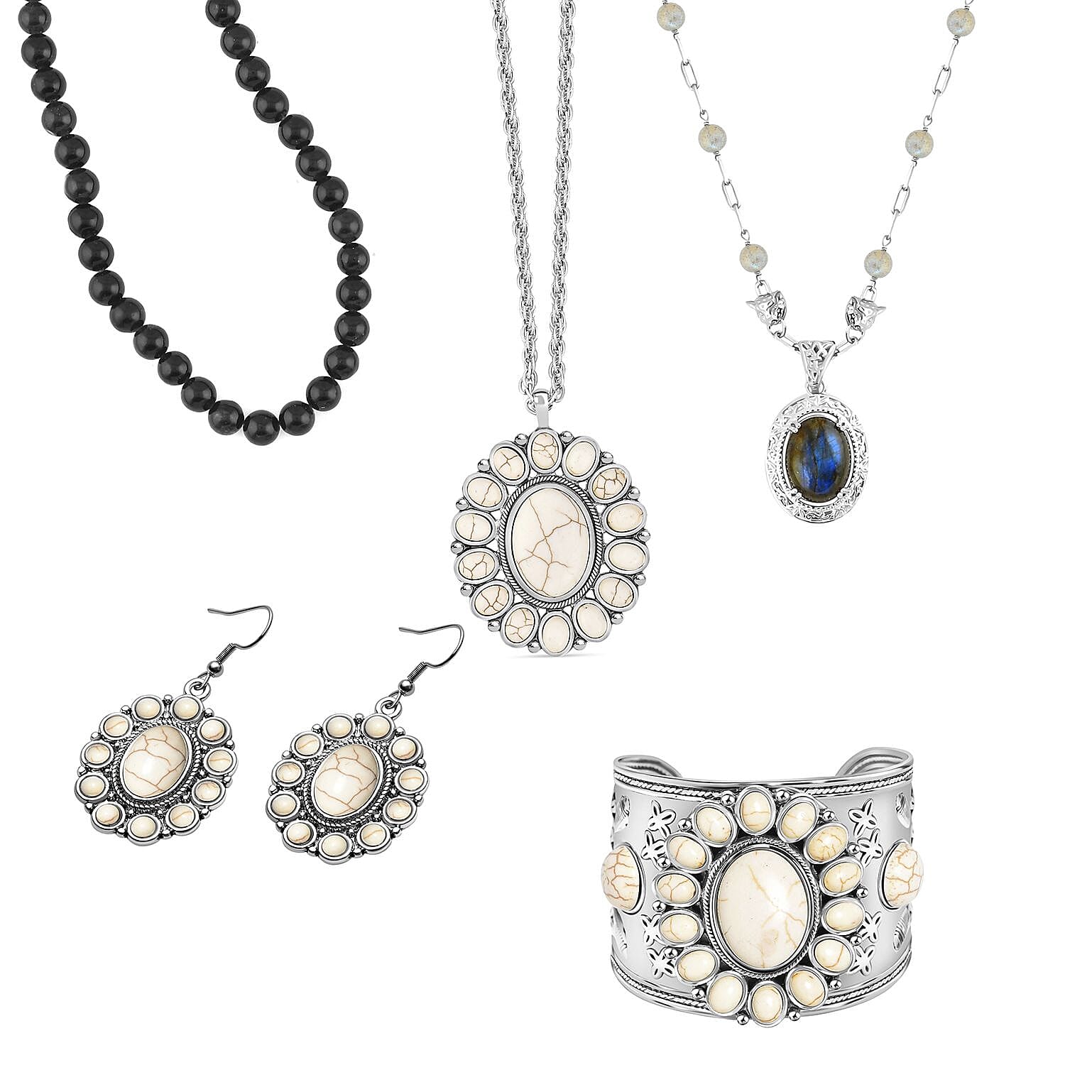 Multi Gemstone 265.35 ctw 5pcs Jewelry Set in Silvertone and 18K YG Plated