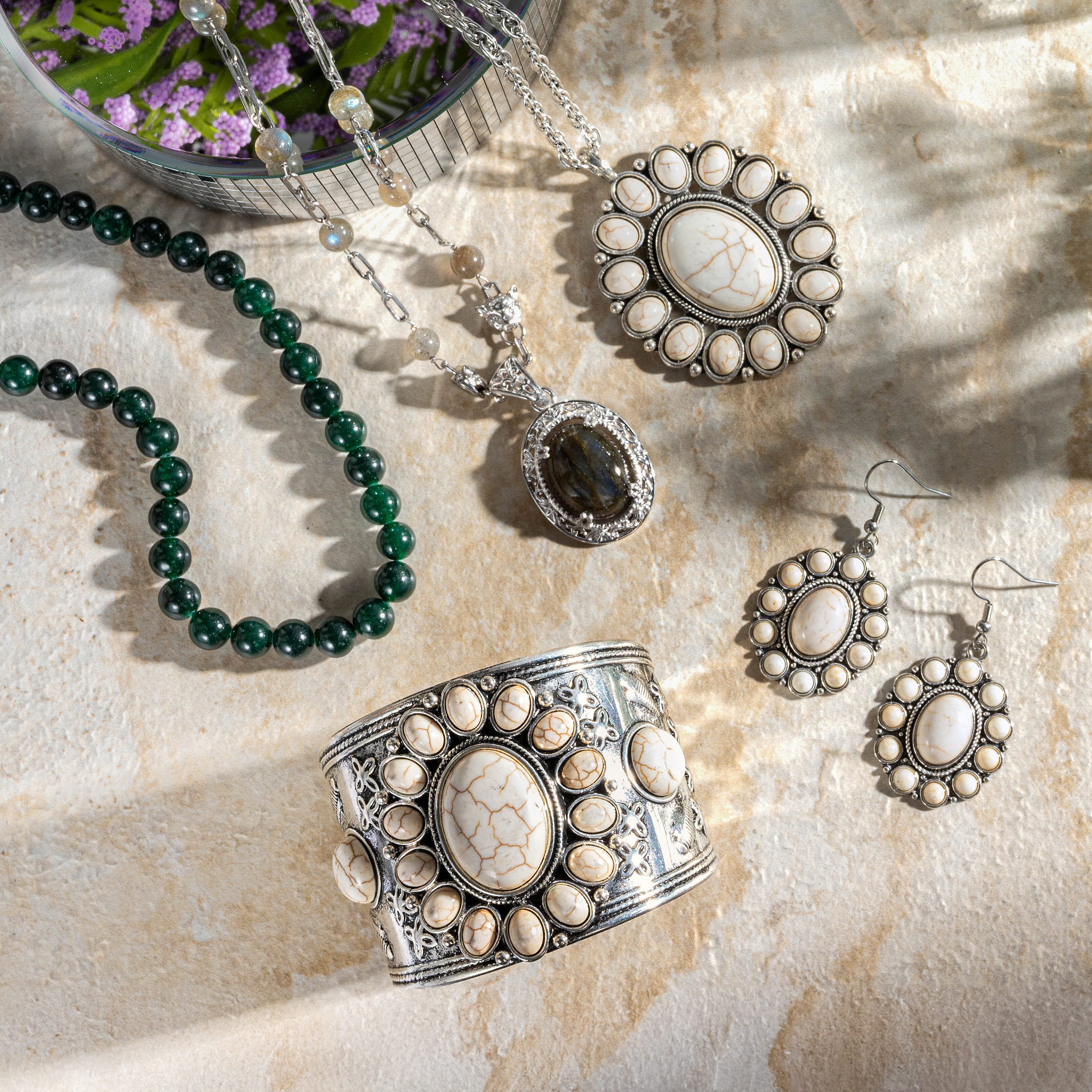 Multi Gemstone 265.35 ctw 5pcs Jewelry Set in Silvertone and 18K YG Plated