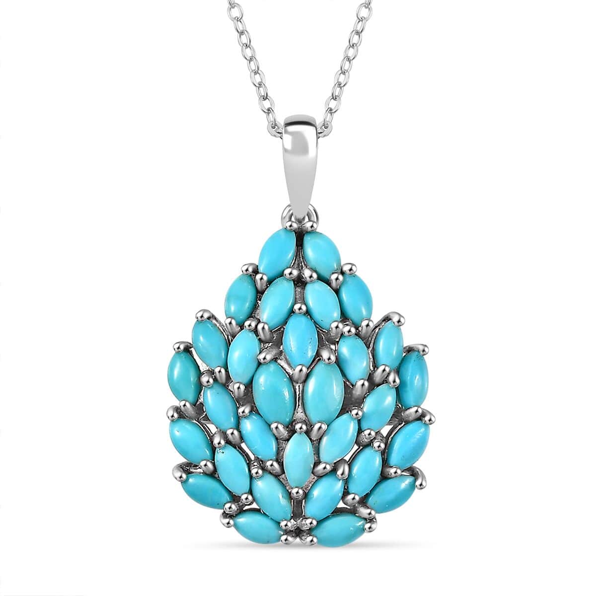 Sleeping Beauty Turquoise 3.00 ctw Floral Pendant Necklace in Rhodium Over Sterling Silver 20 Inches image number 0