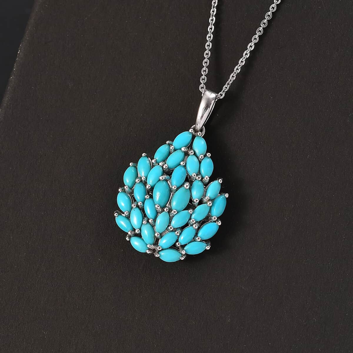 Sleeping Beauty Turquoise 3.00 ctw Floral Pendant Necklace in Rhodium Over Sterling Silver 20 Inches image number 1