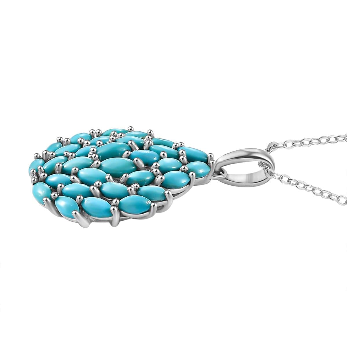 Sleeping Beauty Turquoise 3.00 ctw Floral Pendant Necklace in Rhodium Over Sterling Silver 20 Inches image number 3