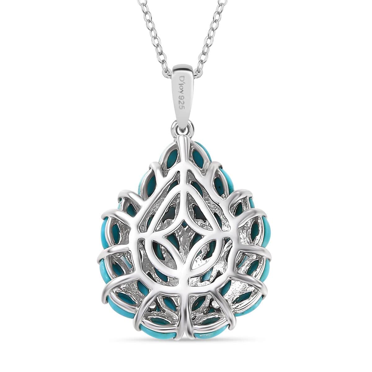 Sleeping Beauty Turquoise 3.00 ctw Floral Pendant Necklace in Rhodium Over Sterling Silver 20 Inches image number 4