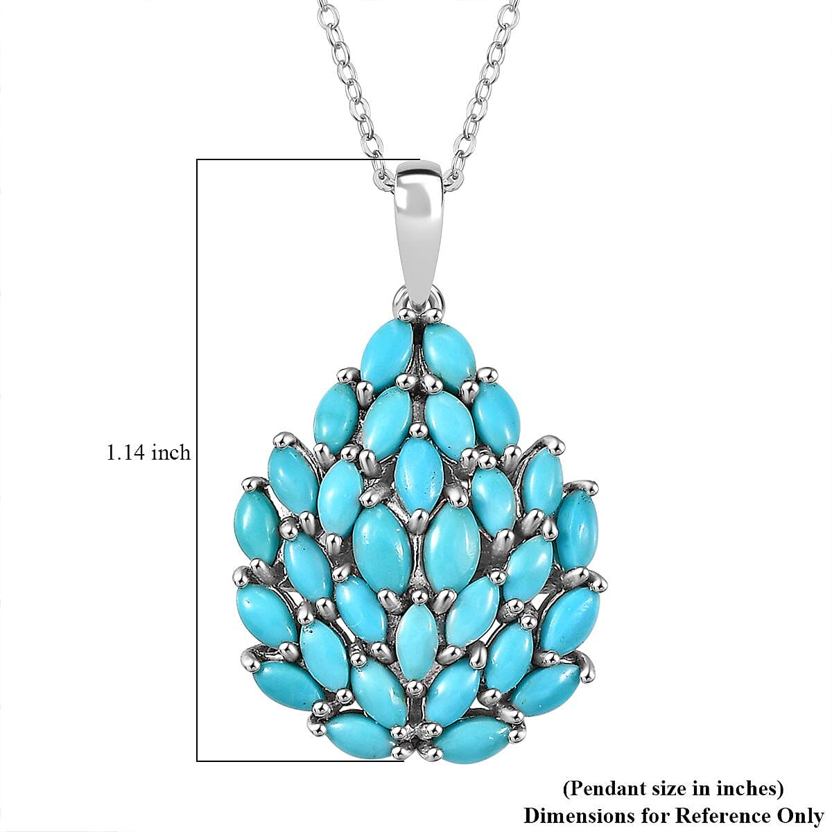 Sleeping Beauty Turquoise 3.00 ctw Floral Pendant Necklace in Rhodium Over Sterling Silver 20 Inches