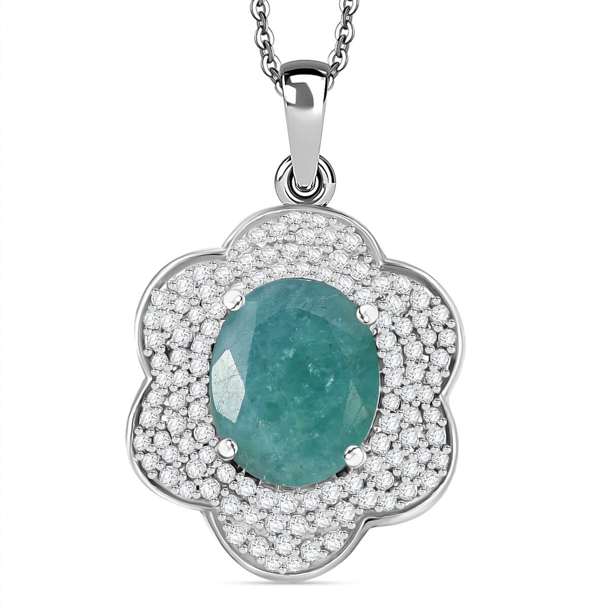 Grandidierite and White Zircon 4.90 ctw Ocean Petal Pendant Necklace in Rhodium Over Sterling Silver 20 Inches image number 0