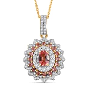 AAA Padparadscha Sapphire (BT) and Moissanite 1.85 ctw Radiant Bloom Pendant Necklace in 18K Vermeil Yellow Gold Over Sterling Silver 20 Inches