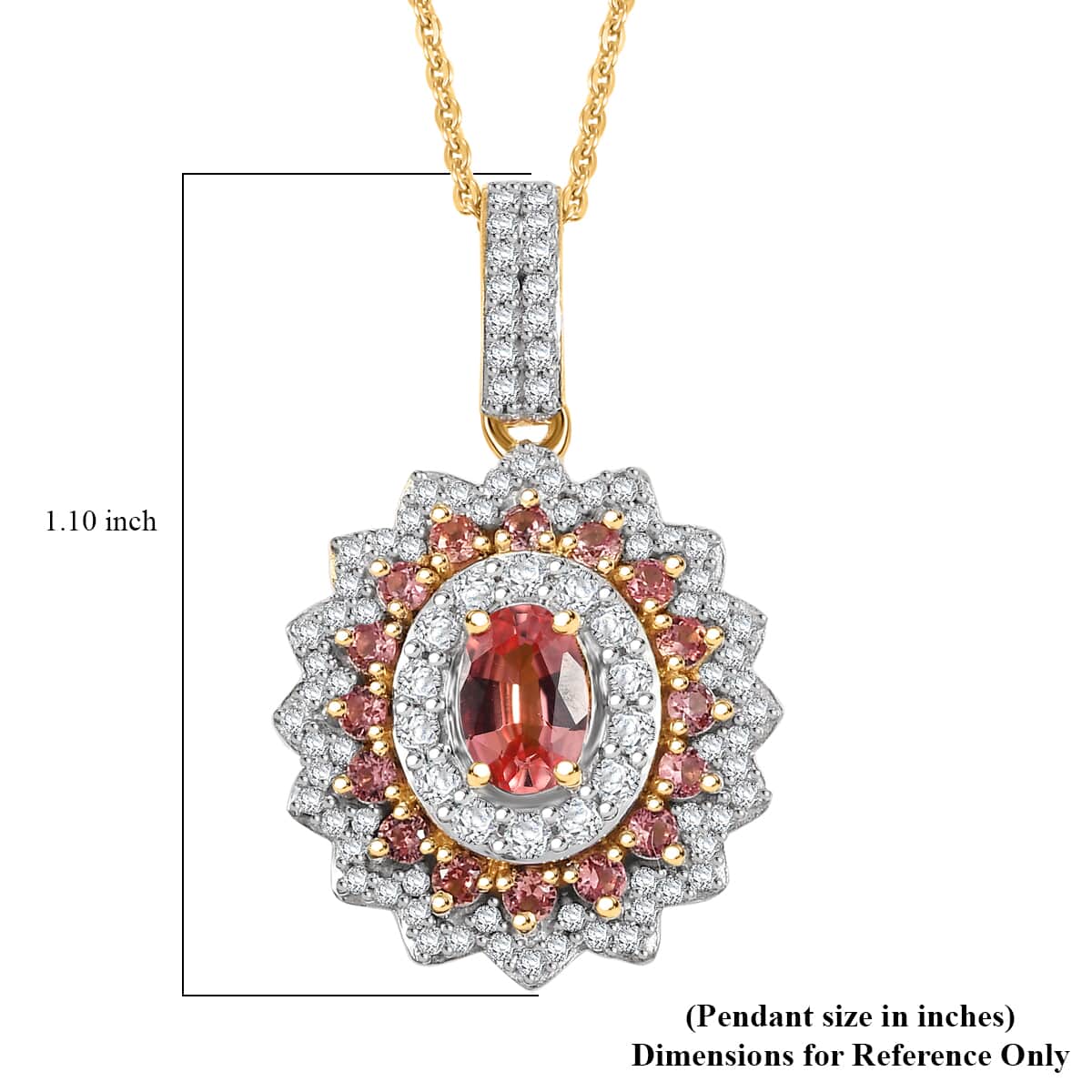 AAA Padparadscha Sapphire (BT) and Moissanite 1.85 ctw Radiant Bloom Pendant Necklace in 18K Vermeil Yellow Gold Over Sterling Silver 20 Inches image number 6