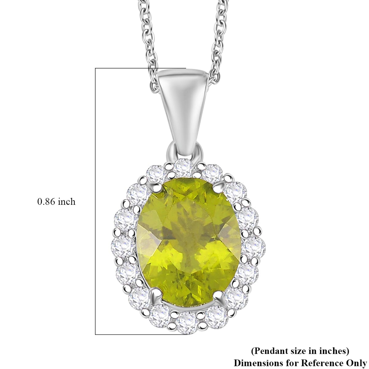 Hebei Peridot and White Zircon 3.50 ctw Halo Pendant Necklace in Rhodium Over Sterling Silver 20 Inches image number 6