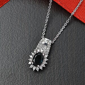 AAA Pirineu Lagoon Tourmaline and White Zircon 1.00 ctw Starburst Pendant Necklace in Rhodium Sterling Silver 20 Inches