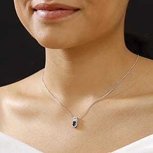 AAA Pirineu Lagoon Tourmaline and White Zircon 1.00 ctw Starburst Pendant Necklace in Rhodium Sterling Silver 20 Inches