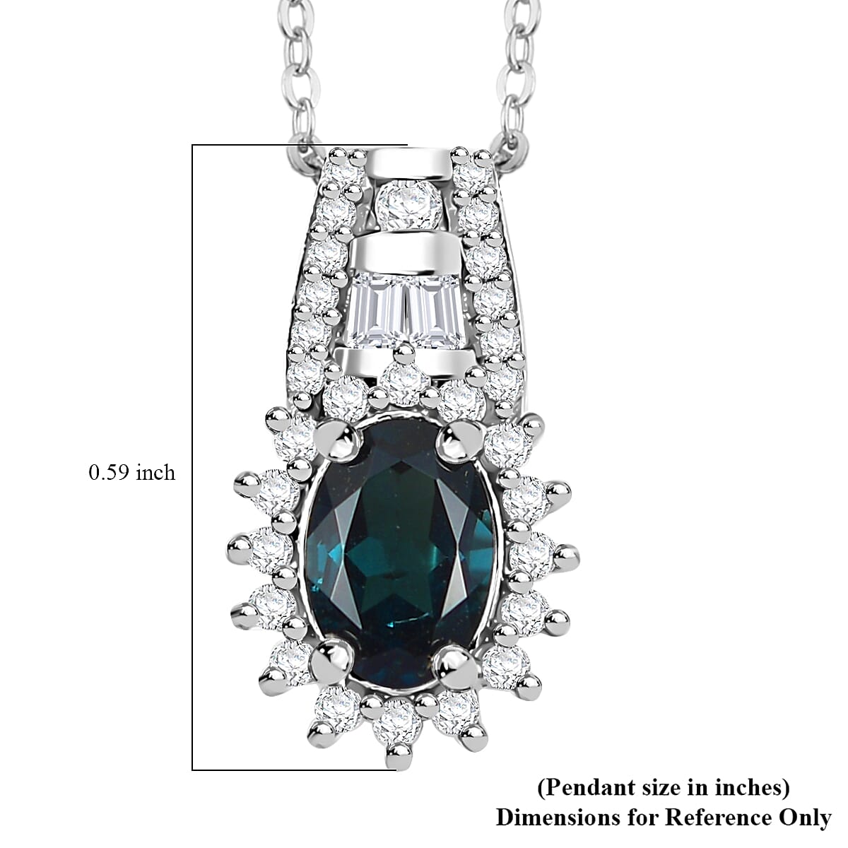 AAA Pirineu Lagoon Tourmaline and White Zircon 1.00 ctw Starburst Pendant Necklace in Rhodium Sterling Silver 20 Inches