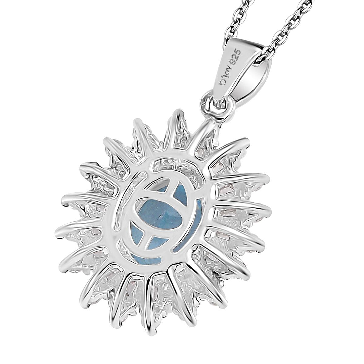 Santa Maria Aquamarine and Moissanite 1.75 ctw Floral Pendant Necklace in Rhodium Over Sterling Silver 20 Inches