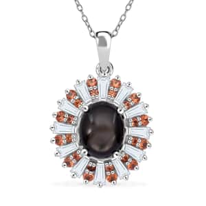 Doorbuster Bankacha Natural Black Star Sapphire and Multi Gemstone Star Ray 6.50 ctw Pendant Necklace in Rhodium Over Sterling Silver 20 Inches