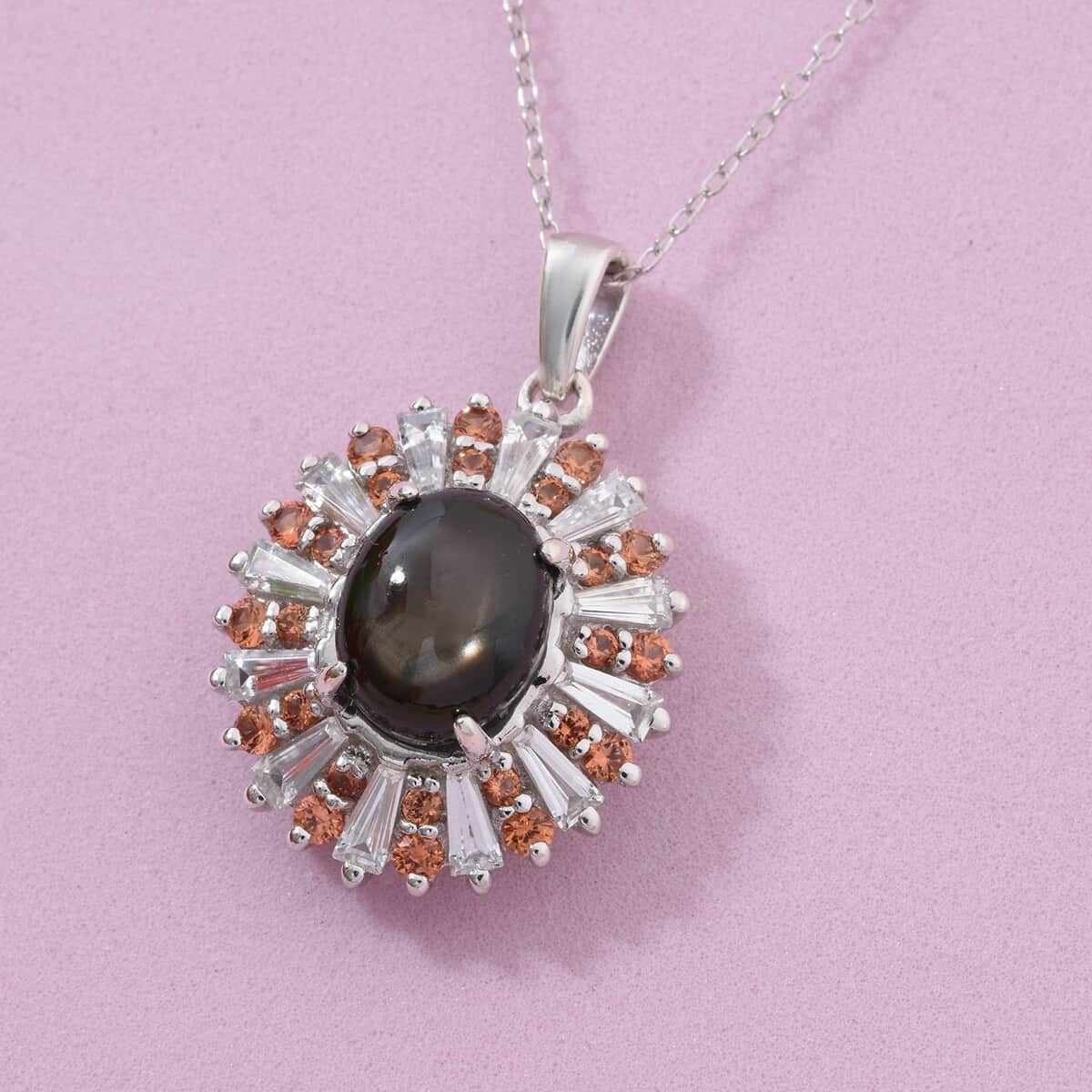 Doorbuster Bankacha Natural Black Star Sapphire and Multi Gemstone Star Ray 6.50 ctw Pendant Necklace in Rhodium Over Sterling Silver 20 Inches image number 1