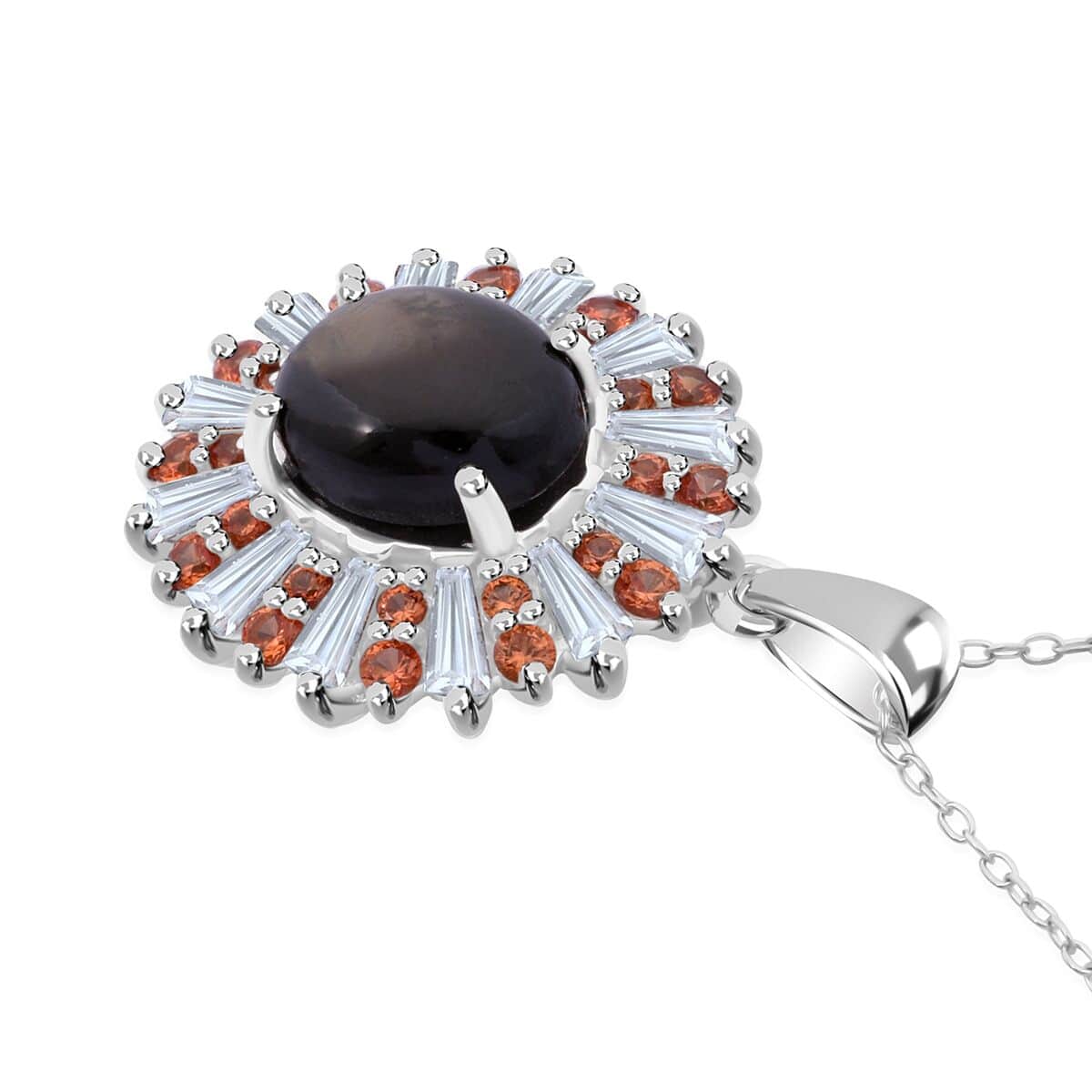 Doorbuster Bankacha Natural Black Star Sapphire and Multi Gemstone Star Ray 6.50 ctw Pendant Necklace in Rhodium Over Sterling Silver 20 Inches image number 3