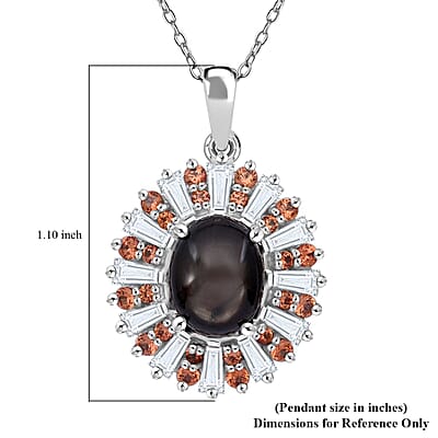Bankacha Natural Black Star Sapphire and Multi Gemstone Star Ray 6.50 ctw Celestial Eclipse Pendant Necklace in Rhodium Over Sterling Silver 20 Inches