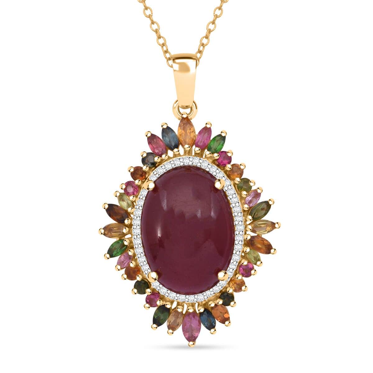 Doorbuster Niassa Ruby (FF) and Multi Gemstone 23.50 ctw Blossom Halo Pendant Necklace in Vermeil Yellow Gold Over Sterling Silver 20 Inches image number 0