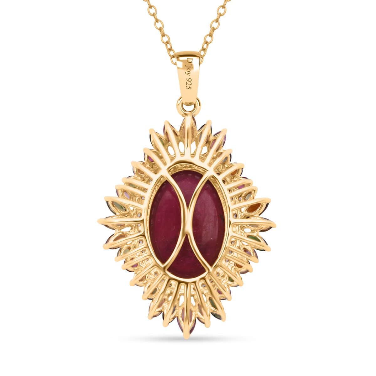 Doorbuster Niassa Ruby (FF) and Multi Gemstone 23.50 ctw Blossom Halo Pendant Necklace in Vermeil Yellow Gold Over Sterling Silver 20 Inches image number 3