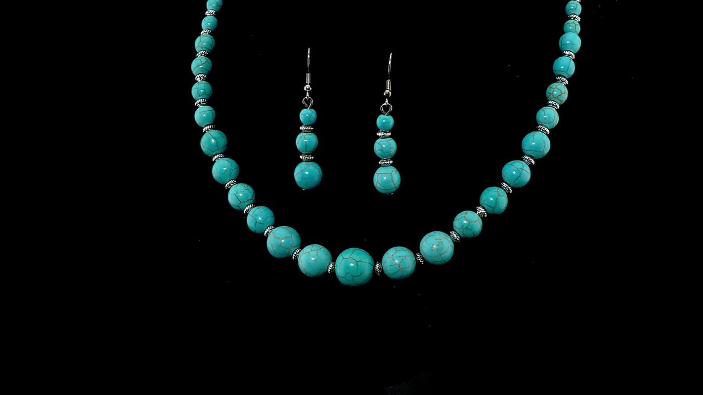 Blue Howlite Beaded Necklace (18-20 Inches) and Earrings in Stainless Steel 205.00 ctw
