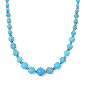 Constituted Blue Howlite 205.00 ctw Beaded Necklace 18-20 Inches and Earrings in Stainless Steel