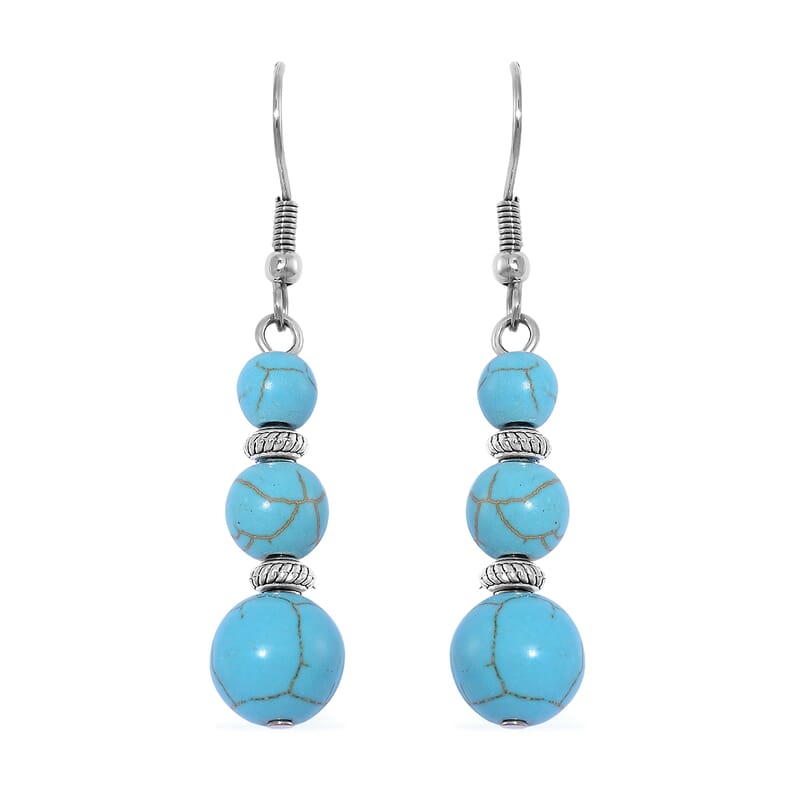 Constituted Blue Howlite 205.00 ctw Beaded Necklace 18-20 Inches and Earrings in Stainless Steel