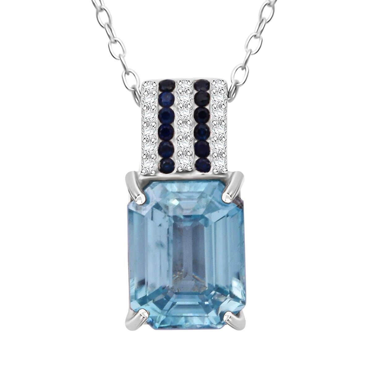 Doorbuster Premium Blue Zircon and Multi Gemstone 3.60 ctw Prism Elegance Pendant Necklace 20 Inches in Rhodium Over Sterling Silver image number 0