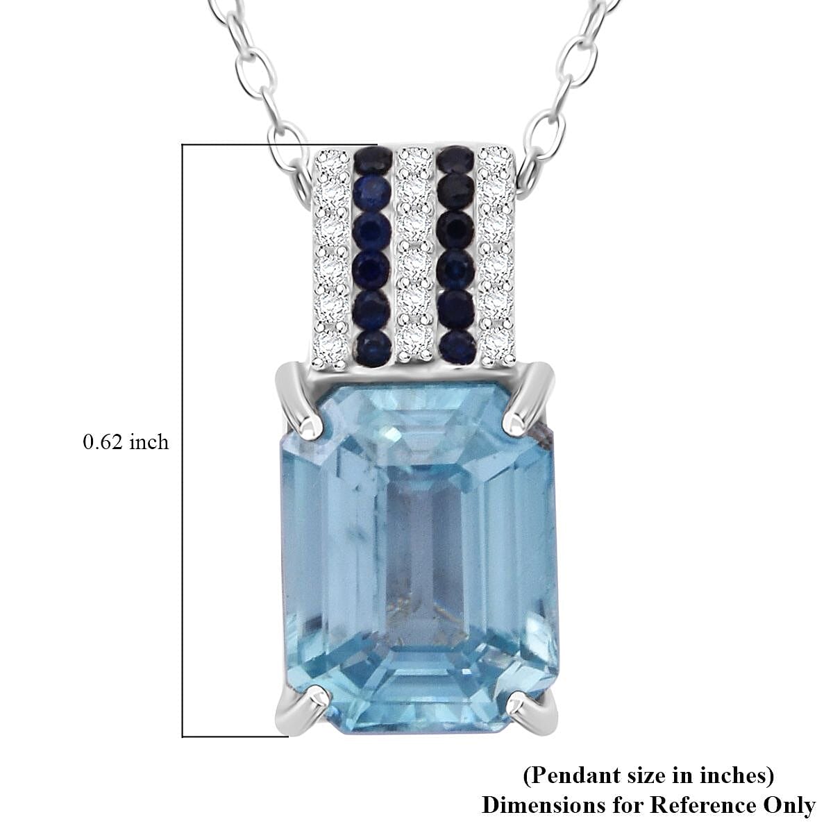 D'Joy Premium Blue Zircon and Multi Gemstone 3.60 ctw Prism Elegance Pendant Necklace 20 Inches in Rhodium Over Sterling Silver