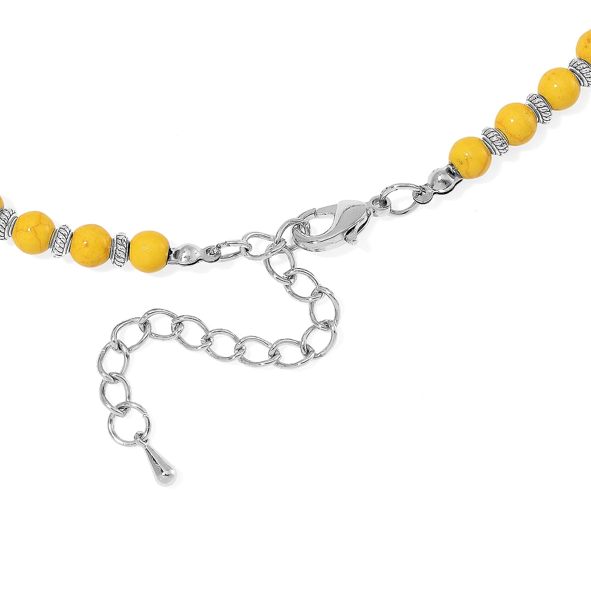 Constituted Yellow Howlite 205.00 ctw Beaded Necklace 18-20 Inches and Earrings in Stainless Steel image number 4