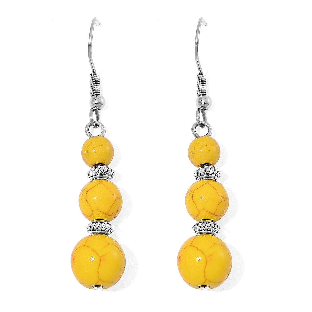 Constituted Yellow Howlite 205.00 ctw Beaded Necklace 18-20 Inches and Earrings in Stainless Steel image number 5
