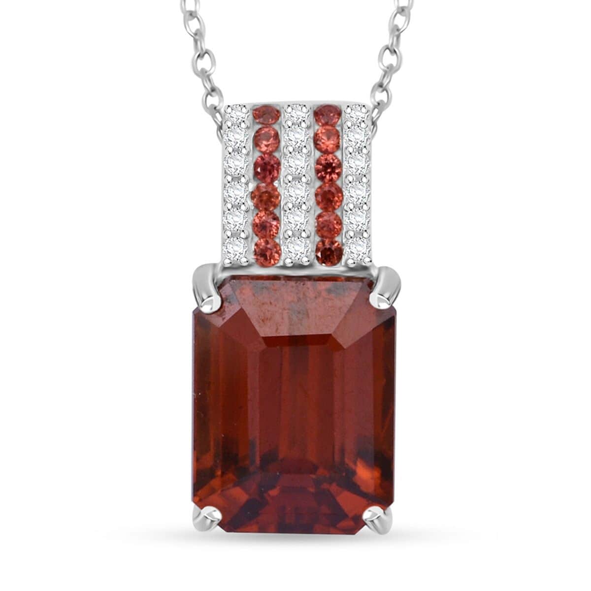 Premium Sunset Zircon and Multi Gemstone 4.60 ctw Prism Elegance Pendant Necklace 20 Inches in Rhodium Over Sterling Silver image number 0