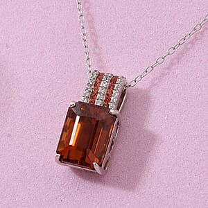 D'Joy Premium Sunset Zircon and Multi Gemstone 4.60 ctw Prism Elegance Pendant Necklace 20 Inches in Rhodium Over Sterling Silver