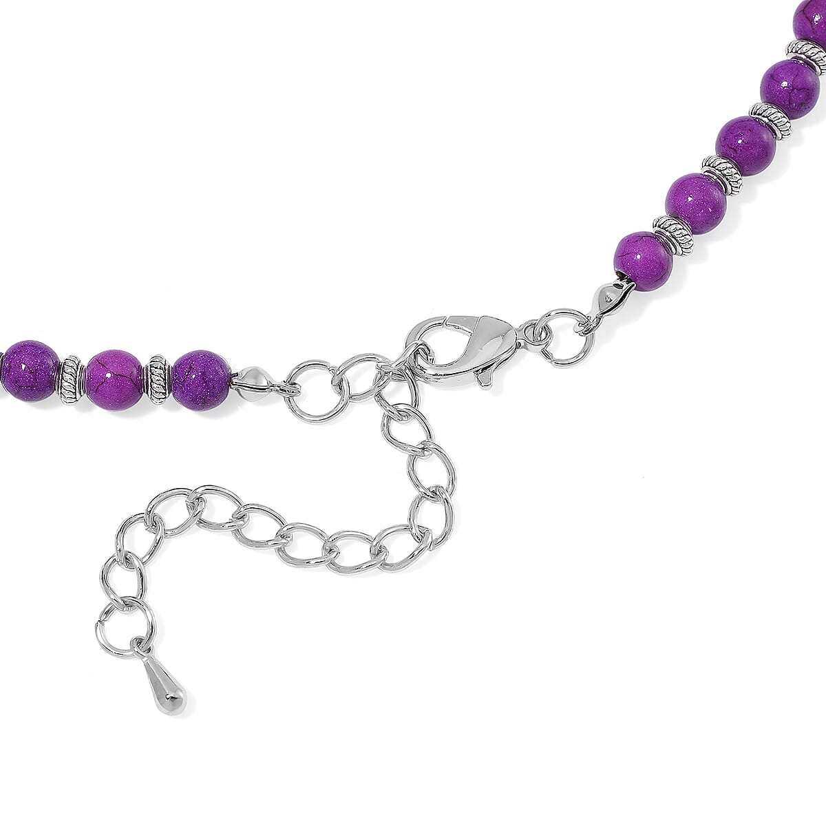 Constituted Purple Howlite 205.00 ctw Beaded Necklace 18-20 Inches and Earrings in Stainless Steel image number 4
