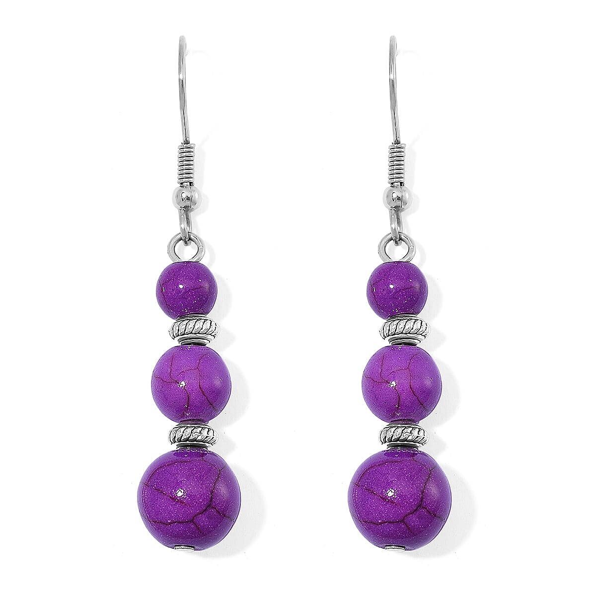 Constituted Purple Howlite 205.00 ctw Beaded Necklace 18-20 Inches and Earrings in Stainless Steel image number 5