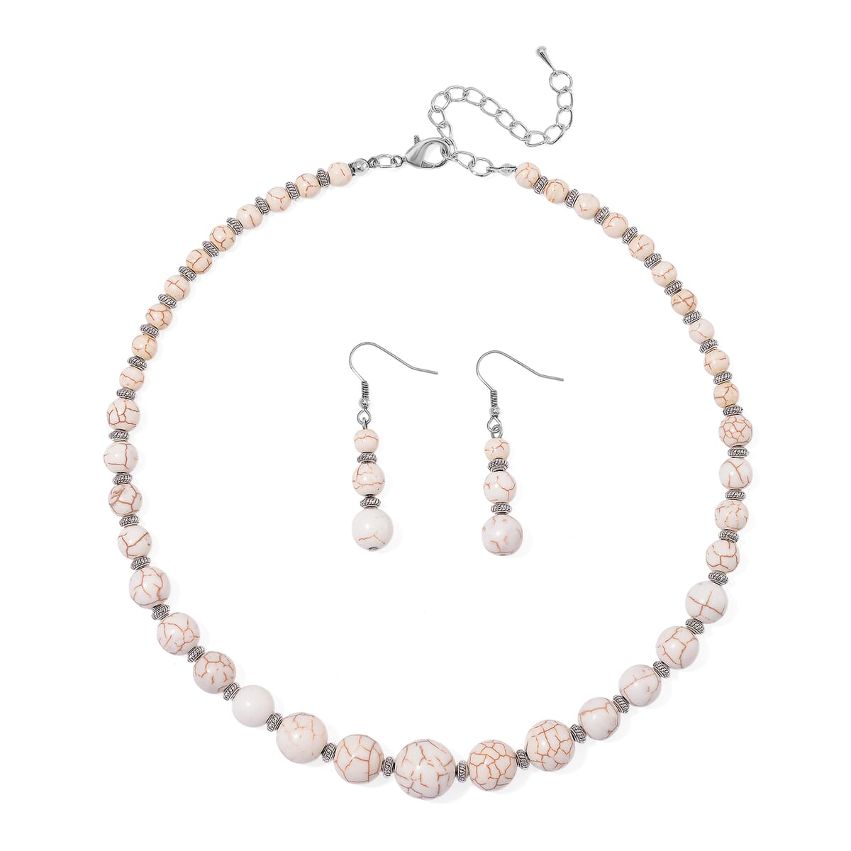White Howlite 205.00 ctw Beaded Necklace 18-20 Inches and Earrings in Stainless Steel image number 0