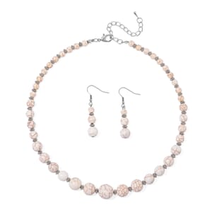 White Howlite 205.00 ctw Beaded Necklace 18-20 Inches and Earrings in Stainless Steel