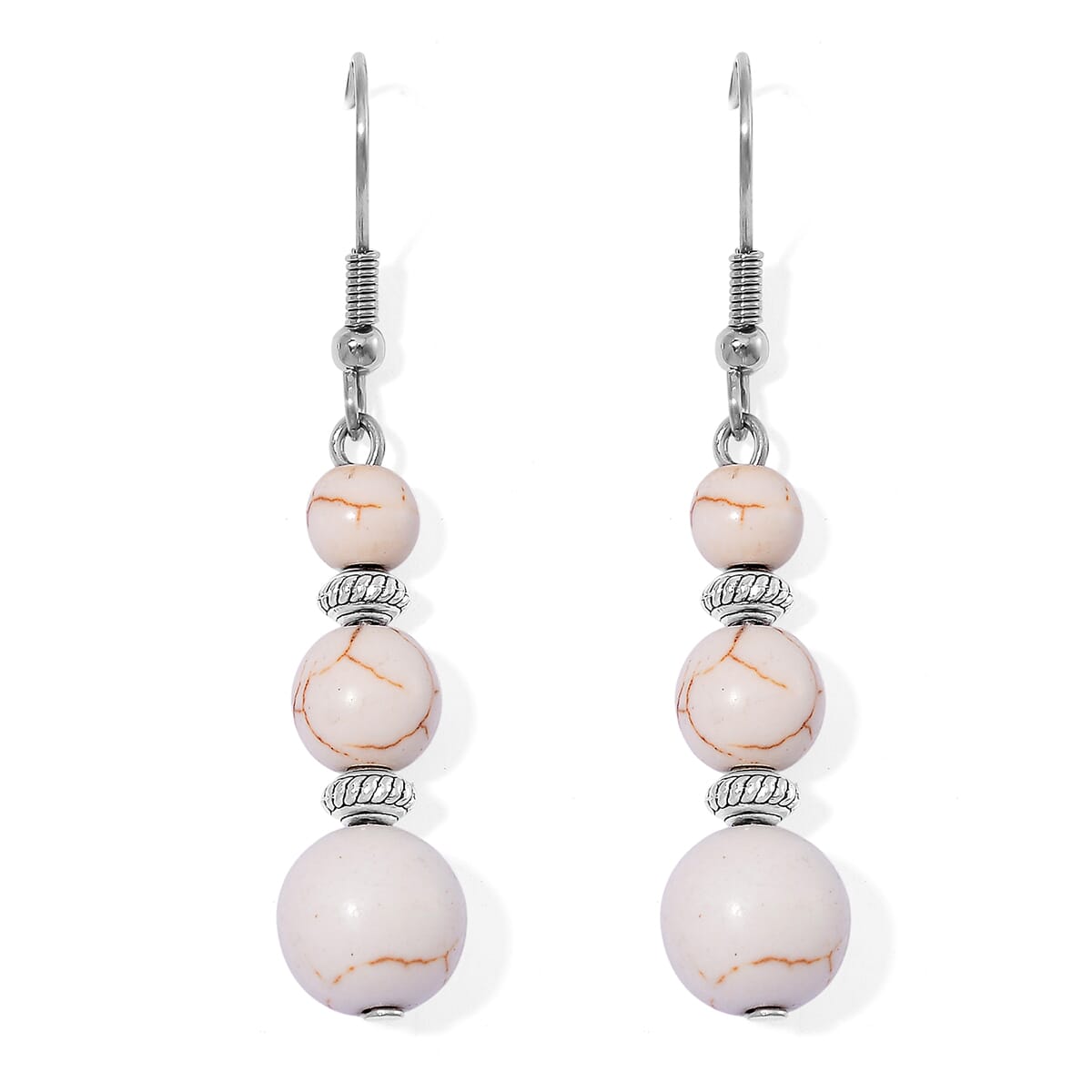 White Howlite 205.00 ctw Beaded Necklace 18-20 Inches and Earrings in Stainless Steel image number 5