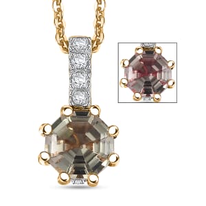 AAA Turkizite and Multi Gemstone 1.25 ctw Royal Crown Pendant Necklace in 18K Vermeil Yellow Gold Over Sterling Silver 20 Inches