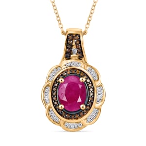 Royal Ruby, Red Diamond (IR) and Diamond 1.98 ctw Royal Scarlet Pendant Necklace in 18K Vermeil Yellow Gold Over Sterling Silver 20 Inches