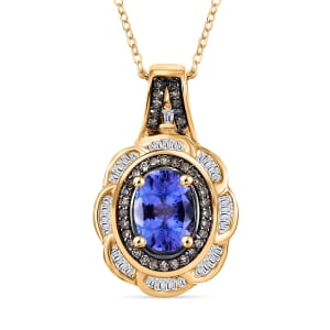 Tanzanite, Natural Champagne and White Diamond 1.83 ctw Royal Scarlet Pendant Necklace 20 Inches in 18K Vermeil Yellow Gold Over Sterling Silver