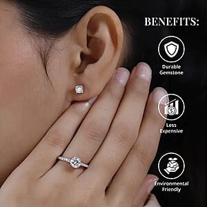 Moissanite 2.00 ctw Stud Earrings and Ring (Size 5.0) in Vermeil Rose Gold Over Sterling Silver