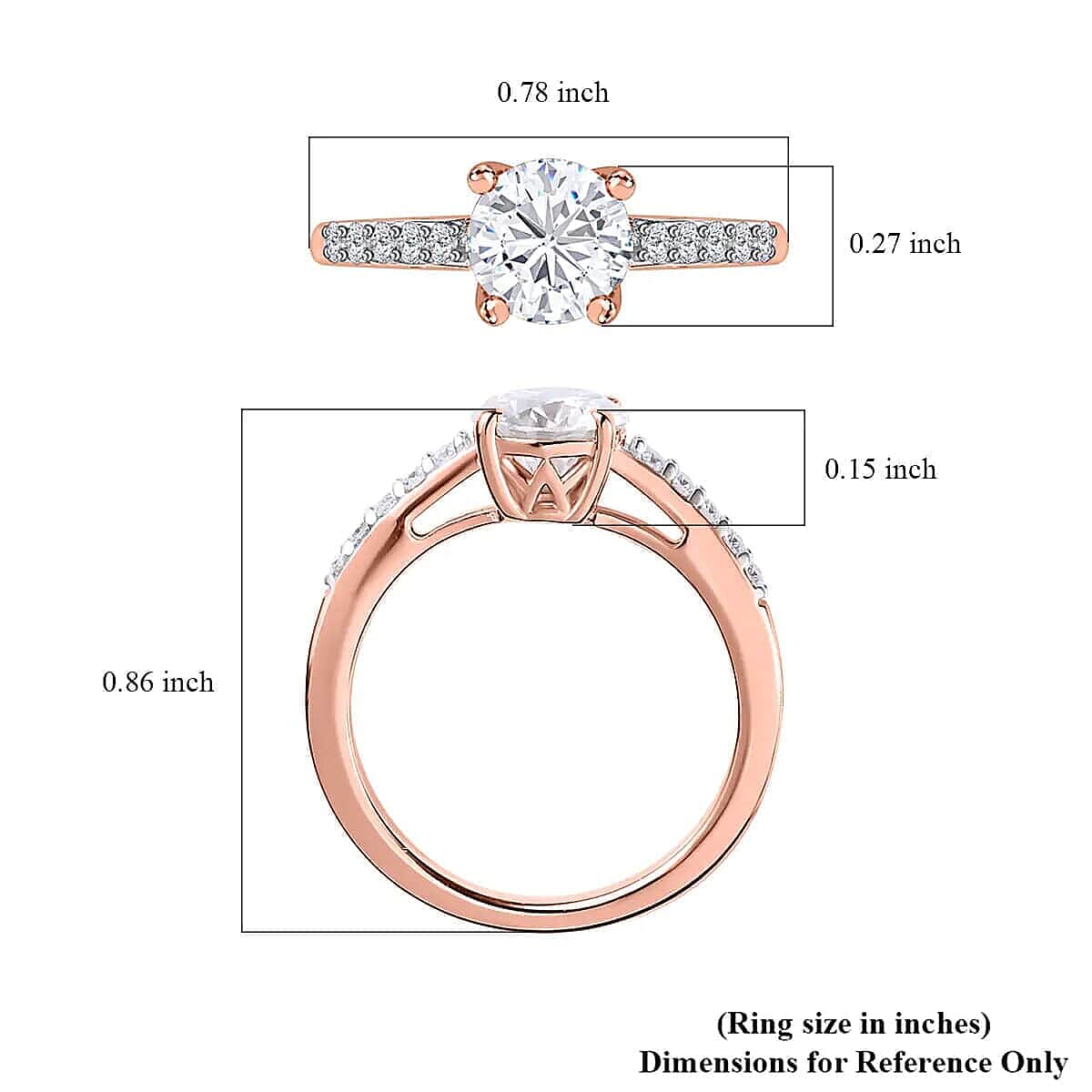 Moissanite 2.00 ctw Stud Earrings and Ring (Size 5.0) in Vermeil Rose Gold Over Sterling Silver